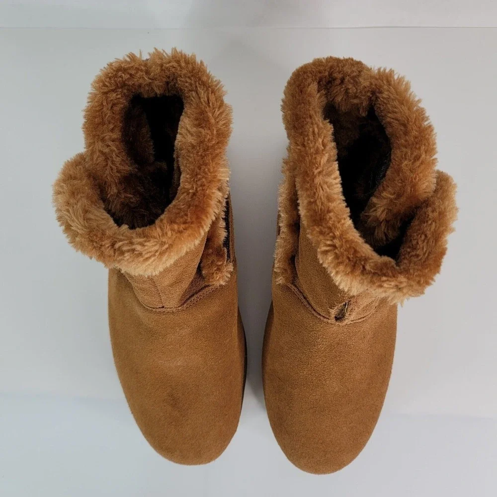 Skechers Ankle Boots Womens 9 Tan‎ Suede Faux Fur Lined 48677